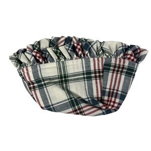 LONGABERGER Basket Liner Fabric Black Ticking Plaid Cream Burgundy Cotton USA